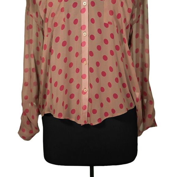 Free People Women's Shirt Button Up Beige Red Polka Dot Oversized Blouse Top S - Picture 6 of 9